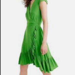 J. Crew Bright Green Faux Wrap Ruffle Dress size 00